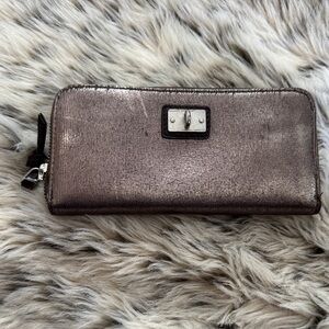 All Saints Metallic Zip Wallet with Silver Badge.